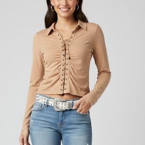 Vintage Mudd Y2K Lace Up Lace Up Long Sleeve Top Western